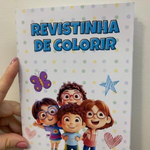 Revistinha de colorir, pôster para fotos e caixinha para bombons